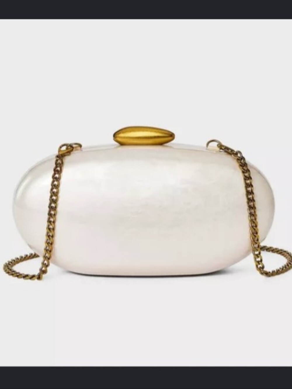 New Pearlescent Oval Clutch with Gold Chain